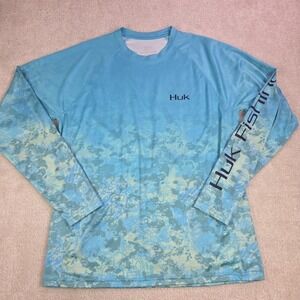 Huk Mens‎ Performance Fishing Shirt Size L Blue Camo Marlin